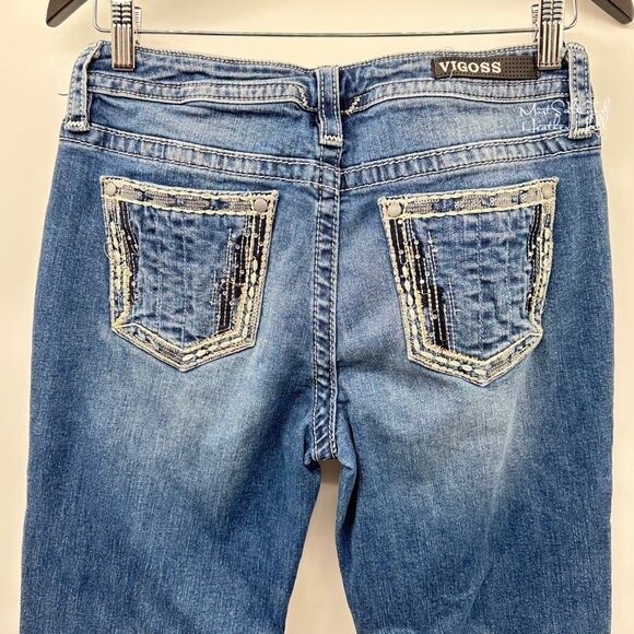 Vigoss Heritage Fit Distressed Sequin Embroidered Bootcut Jeans Size 6 - Picture 3 of 9
